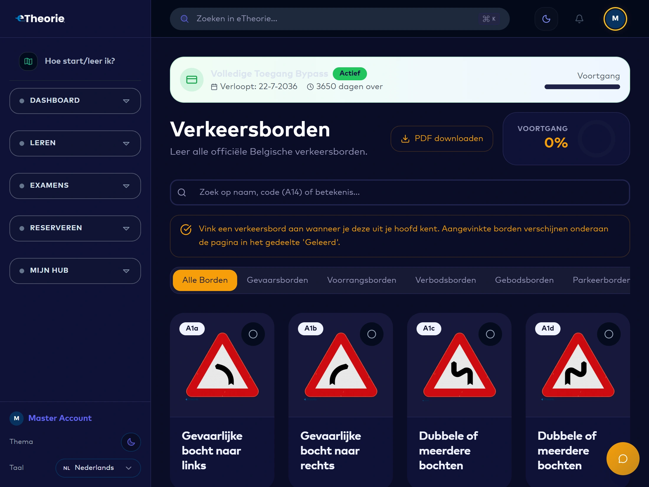 eTheorie digitaal theorieboek met uitleg over de Belgische verkeersborden